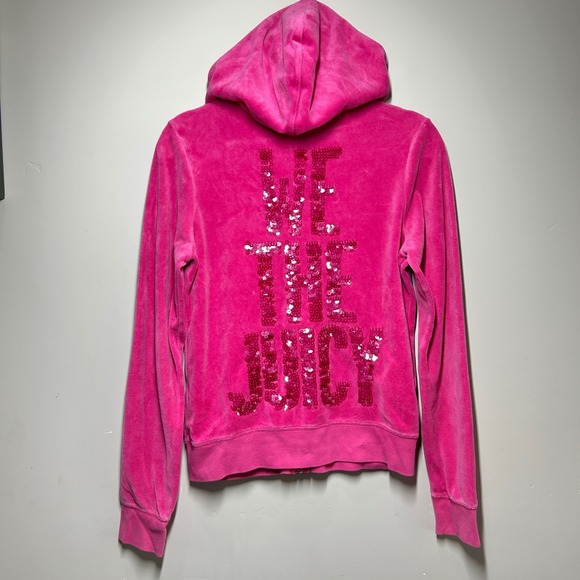 Juicy Couture Velour Hoodie‎ Full Zip Up Jacket We The Juicy Sequin Pink Large - Picture 4 of 13